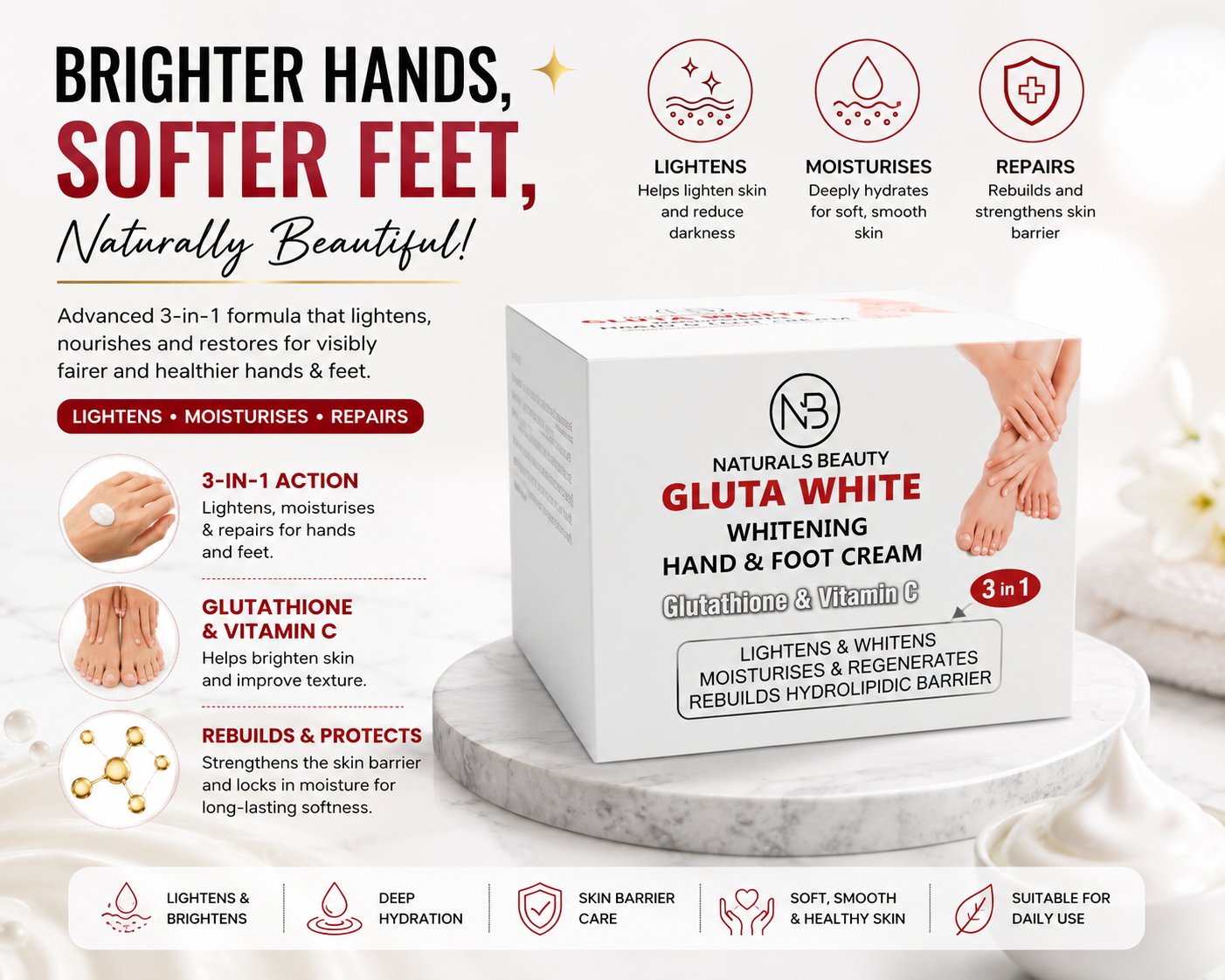 Naturals Beauty Gluta White Whitening Hand & Foot Cream